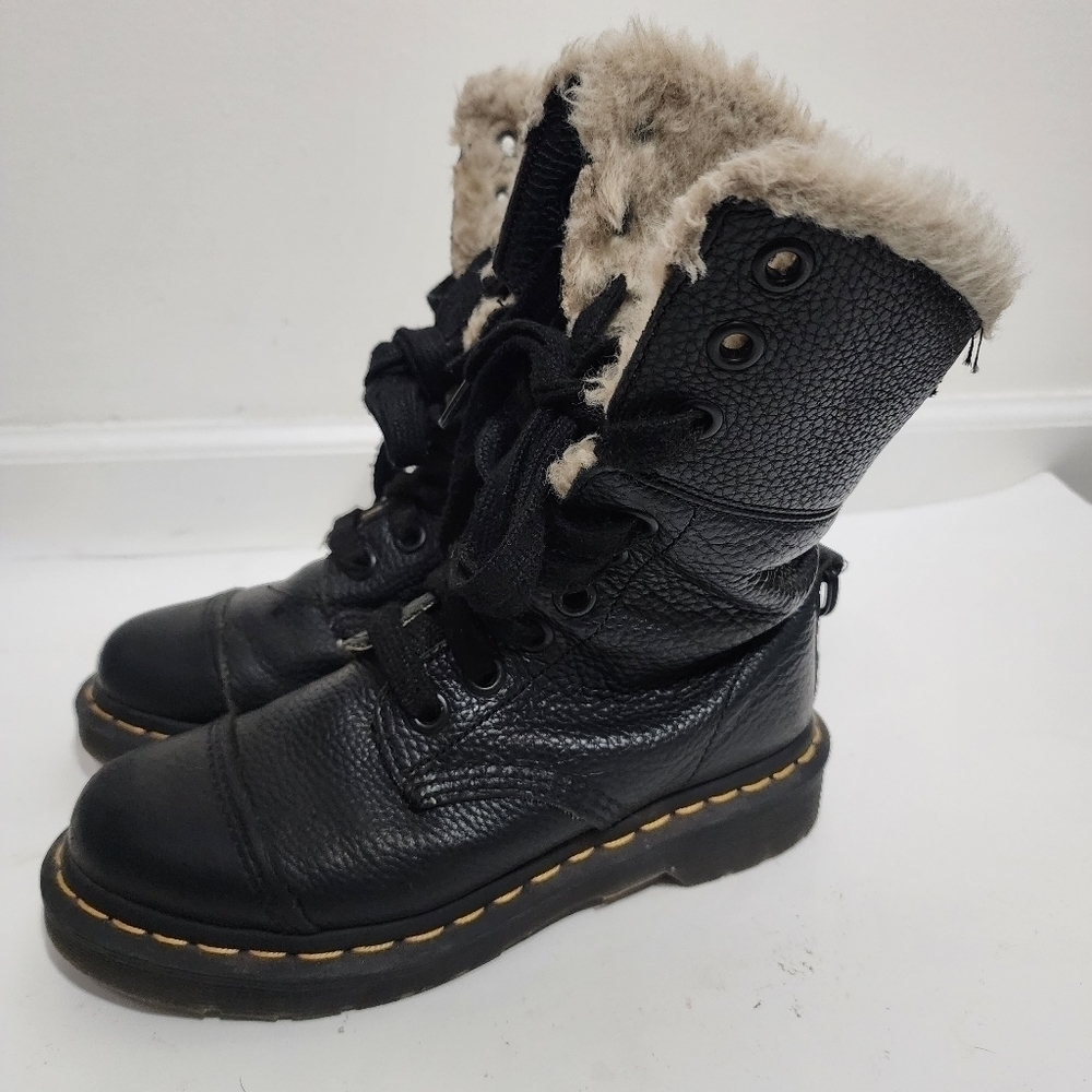 Dr Martens The Original Black Faux Fur High Top Laced Combat Boots Air cushion - Picture 9 of 15